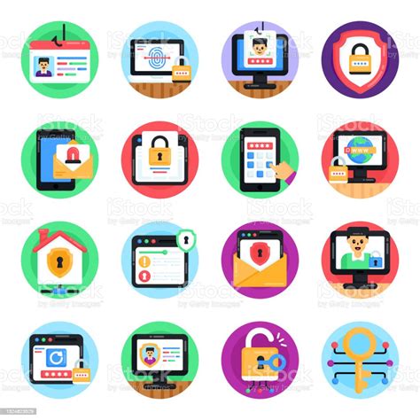 Set Of Security Flat Rounded Icons Stock Illustration Download Image