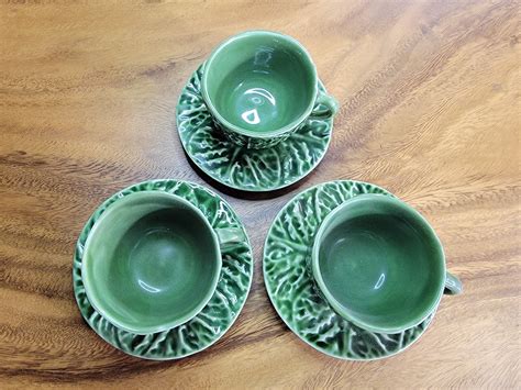 Williams Sanoma Bordallo Pinheiro Cabbage Tea Cup Saucer Set Of Etsy