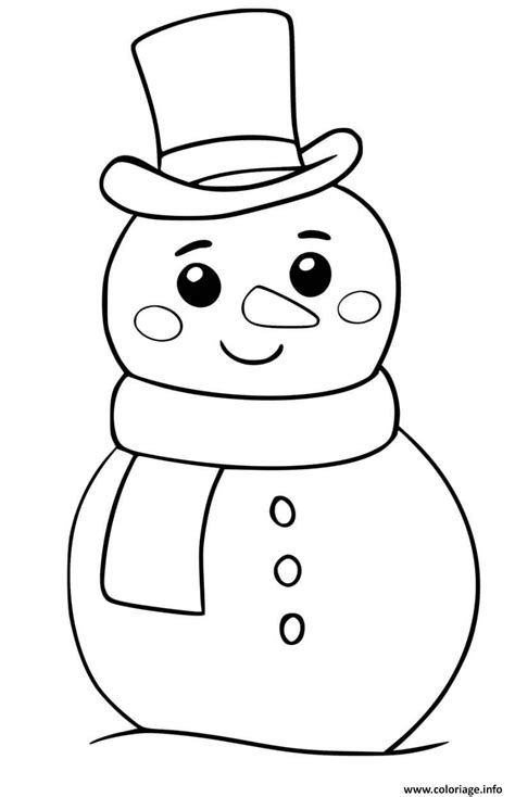 Coloriage Bonhomme De Neige Kawaii Souriant En Hiver JeColorie