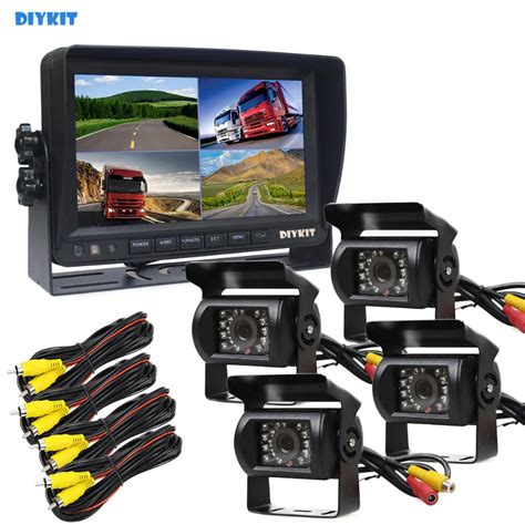 DIYKIT Video Recording 7inch 4 Split QUAD Rear View Monitor Car Monitor