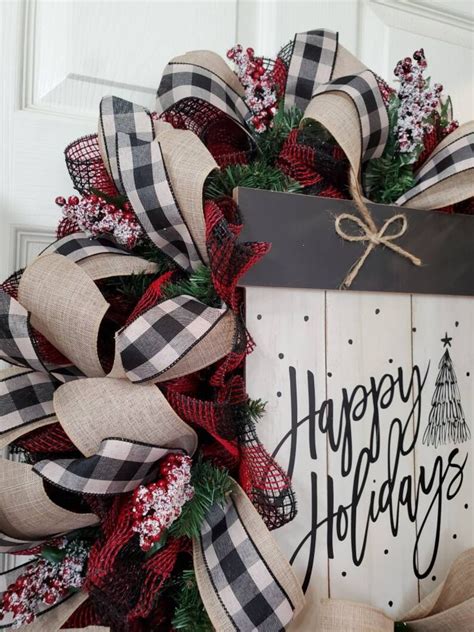 Buffalo Plaid Wreath Merry Christmas Buffalo Plaid Decor Etsy