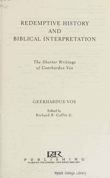 Redemptive History And Biblical Interpretation The Shorter Writings