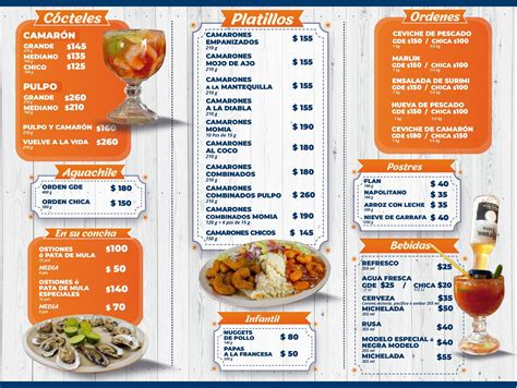 Carta del restaurante Mariscos El Atorón Alcalde Guadalajara Av Fray