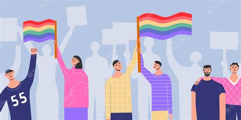 Premium Vector People Placards Posters With Lgbt Rainbow Transgender