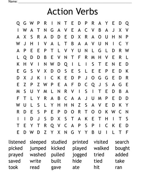 Giant Action Verbs Word Search Puzzle Worksheet Activity By Puzzles To