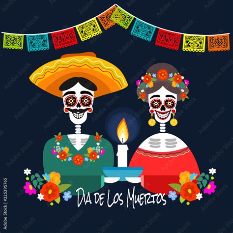 Mexican Dia De Los Muertos Day Of The Dead Skeleton Couple By A