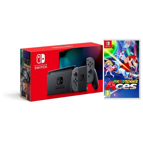 Nintendo Switch 32gb Console Gray Joy Con New Version With Super Mario Tennis Aces Bundle