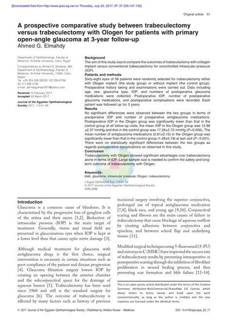 Pdf A Prospective Comparative Study Between Trabeculectomy Versus