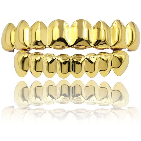 Lngoor 18k Plated Gold Grills Teeth Grillz For Men Women Iced Out Hip