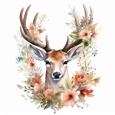 Premium Ai Image There Is A Deer With Antlers And Flowers In The