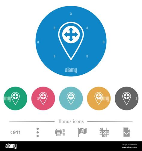 Gps Location Move Flat White Icons On Round Color Backgrounds 6 Bonus