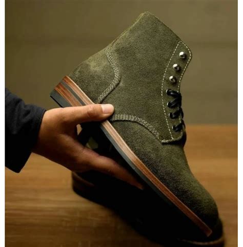 Handmade Men Hunter Green Suede Lace Up Ankle Boots Men Green Casual