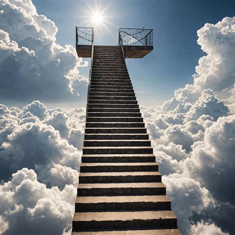 Premium Photo A Stairway Leading Up To A Sky With Clouds In The