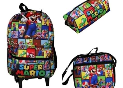 Kit Mochila De Rodinha Super Mario Bros Juvenil Escolar Frete Gr Tis