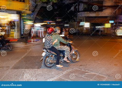 The Traffic With Motorcycle In The Streets Of Hanoi In Vietnam
