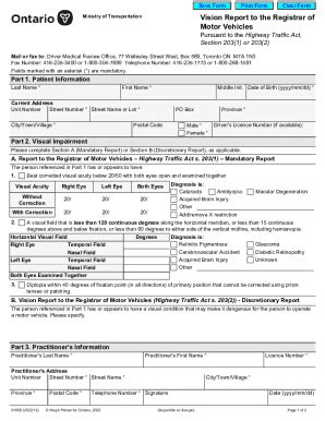 Fillable Online Vision Report To The Registrar Of Motor Vehicles