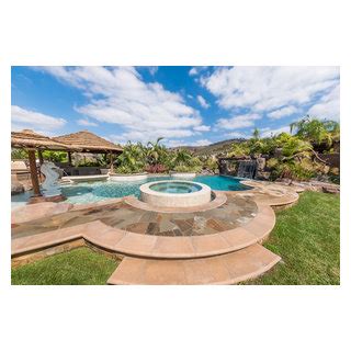 Tropical Beach Entry Pool Spa With A Rock Slide Grotto Exotique