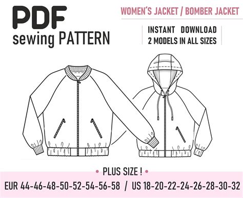 Pdf Sewing Pattern Womens Jacket Bomber Jacket Size Etsy