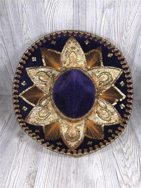 Pigalle Mexican Sombrero Authentic Purple Velvet Gold Mariachi Hat