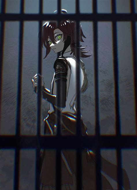 an anime character behind bars in a jail cell