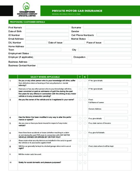 Fillable Online PRIVATE MOTOR CAR INSURANCE PROPOSAL FORM Fax Email