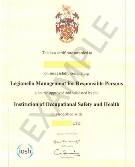 Legionella Management For Responsible Persons Iosh Accredited