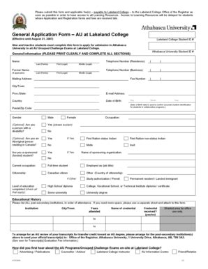 Fillable Online General Application Form AU At Lakeland College