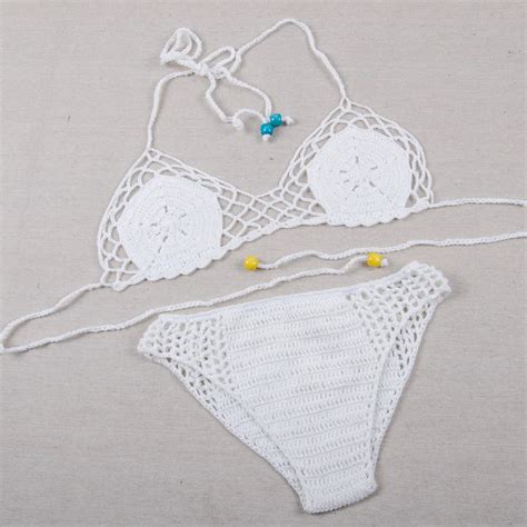 Top Sexy Crochet Brazilian Bikini Set Cotton Beach Swimwear