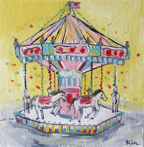 Carrousel Carousel Oil Painting Framed Original 6x6 In Small Etsy