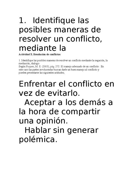 Resolucion De Conflictos Actividad Identifique Las Posibles