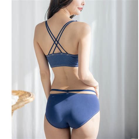 フランデランジェリー fran de lingerie 水着のようなデニムで楽しむバッククロスフロントホックしっかり盛ってデコルテ美人 クロスデニム ブラジャーショーツセット 返品