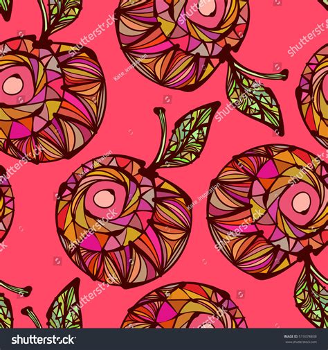 Bright Colored Hand Drawn Apples Fruit Immagine Vettoriale Stock