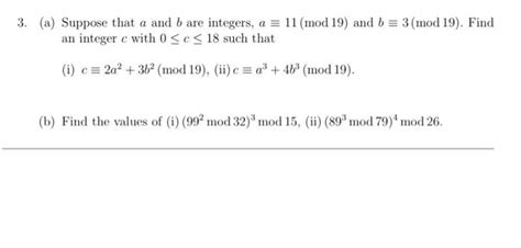 Solved A Suppose That A And B Are Integers A11 Mod19 Chegg