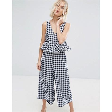 Lost Ink Frill Jumpsuit In Gingham 68 Chf Liked On Polyvore Featuring