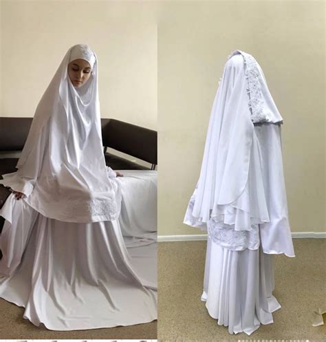 Elegant Muslim Wedding Suit Bridal Silk Jilbab White Khimar Etsy