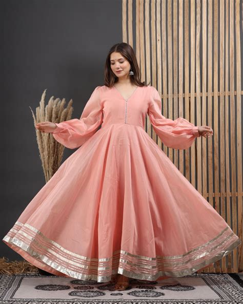 Peach Leheriya Anarkali Dress By Chokhi Bandhani The Secret Label