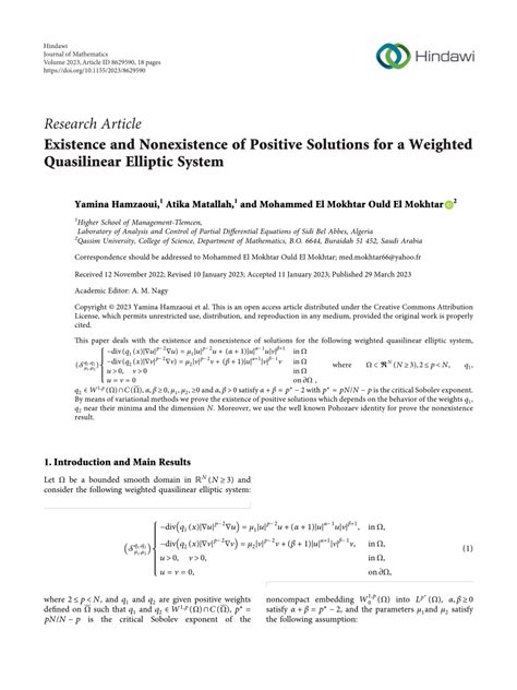 Pdf Existence And Nonexistence Of Positive Solutions For A Weighted