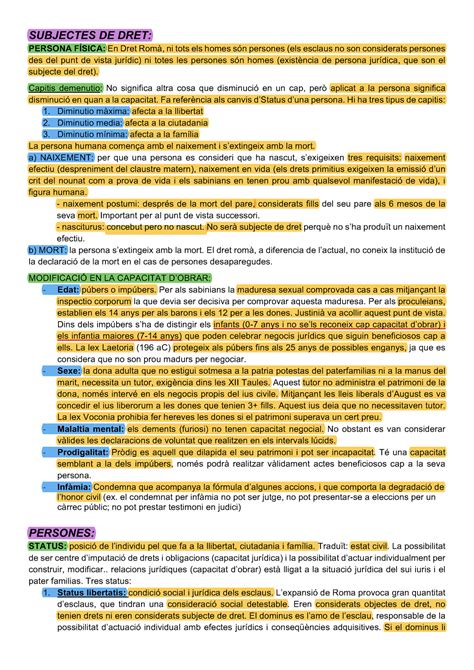 Resum ORAL ROMÀ 2 Lecture notes Todos SUBJECTES DE DRET PERSONA