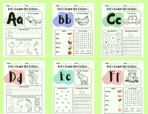 Hojas de trabajo del alfabeto A Z Tarea Búsqueda de palabras y letras