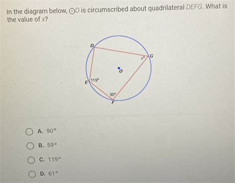 In The Diagram Below Odot O Is Circumscribed About Quadrilateral Defg