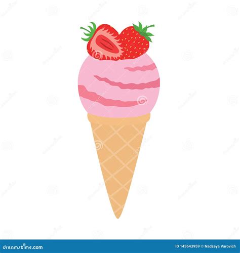 Gelado De Morango Em Um Cone Do Waffle Ilustração do Vetor Ilustração