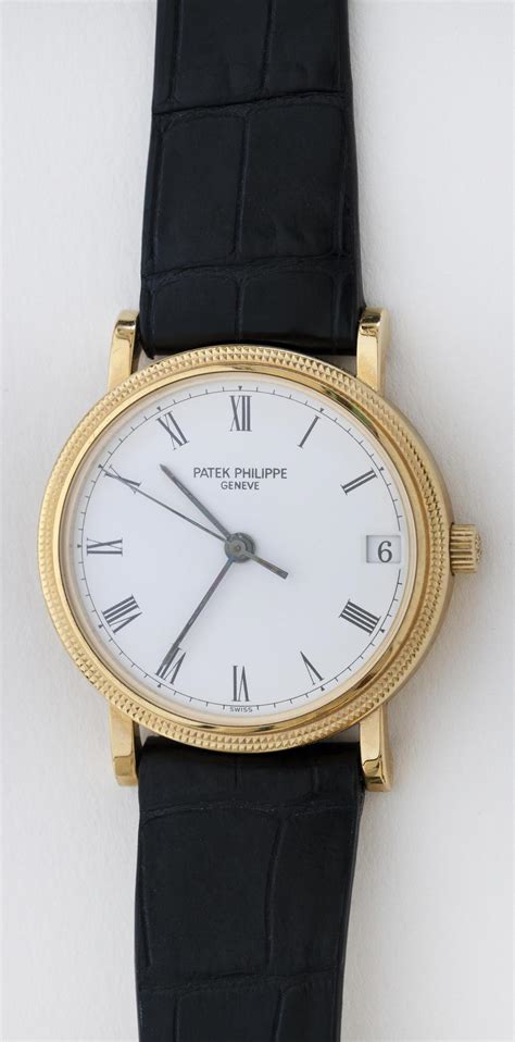 Lot Patek Philippe 18kt Gold Calatrava Mans Wrist Watch White Dial