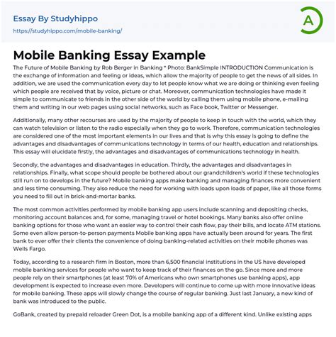 Mobile Banking Essay Example Studyhippo