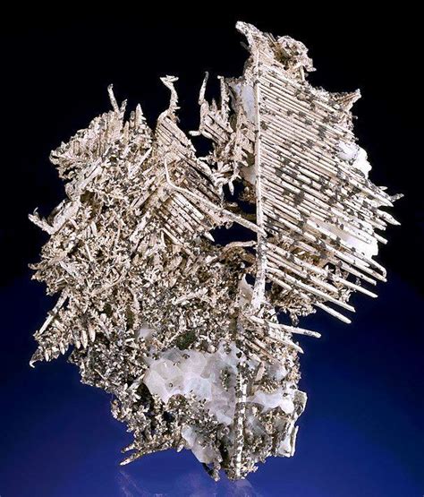 Native Silver Dendrites With Acanthite Crystals On Calcite From The New