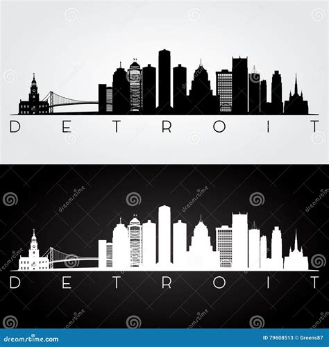Detroit Skyline Silhouette Cartoon Vector 79608513