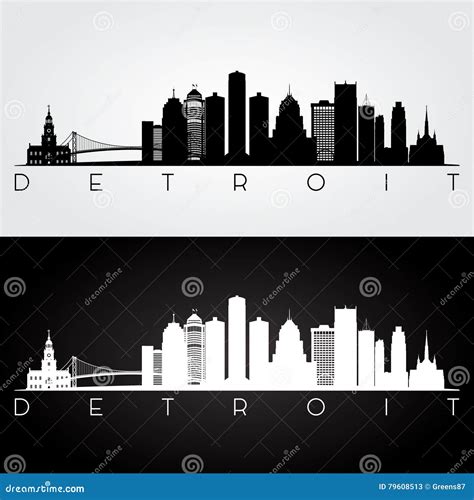 Detroit Skyline Silhouette Cartoon Vector | CartoonDealer.com #79608513