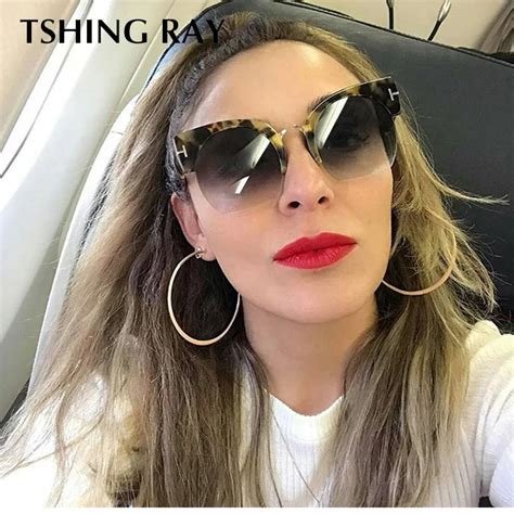 Tshing Ray Retro Semi Rimless Rivet Cat Eye Sunglasses Women Brand