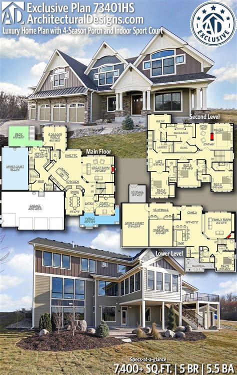 Plan 73401hs Luxury Home Plan With 4 Season Porch And Indoor Sport