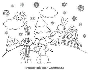 Cartoon Hares Winter Ride Sleigh Sculpt Stock Illustration 2230603563 | Shutterstock