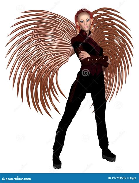 Science Fiction Fairy With Metallic Wings Side View Stock Illustration